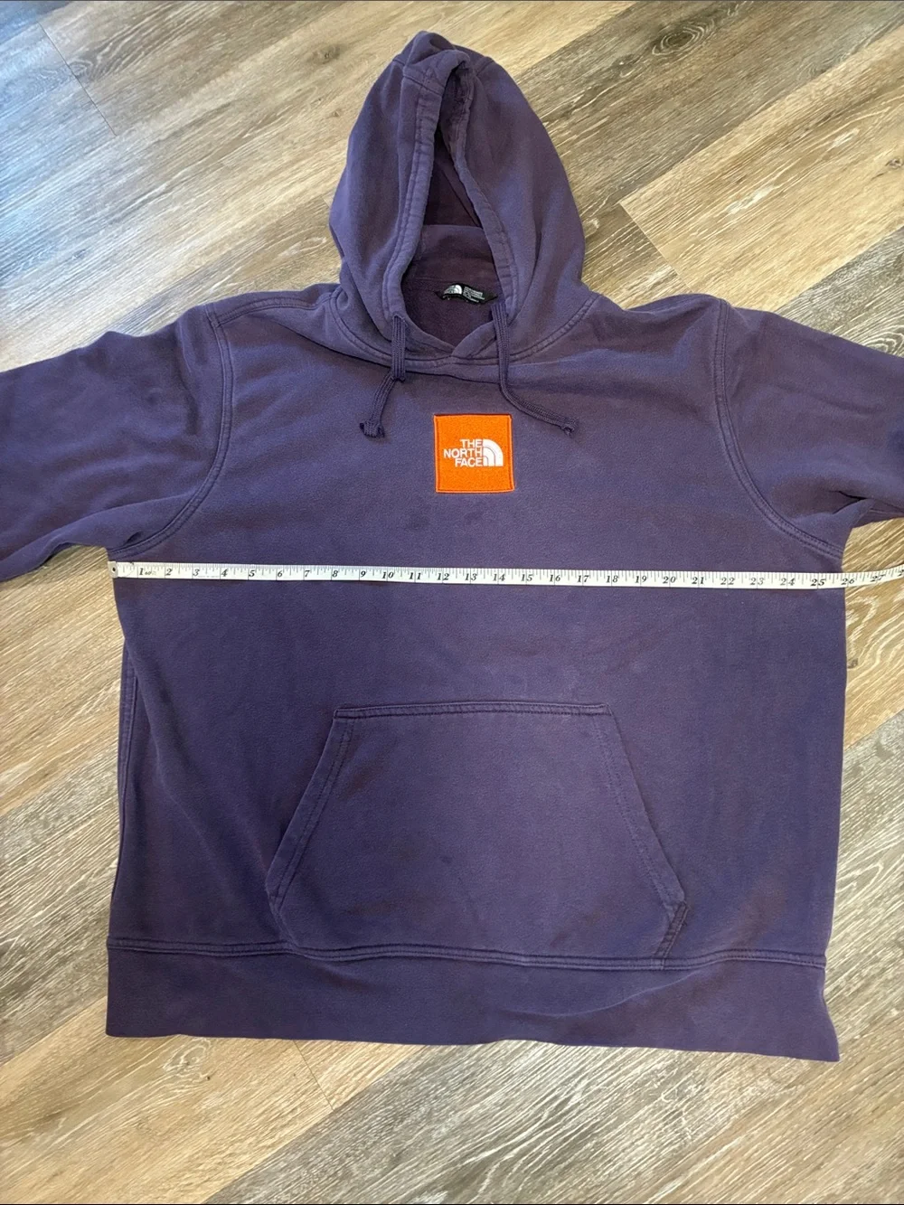 The North Face Men's Purple Crewneck Hoodie with Orange Logo Patch